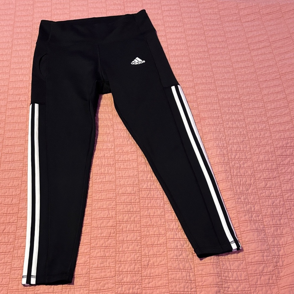 adidas Black Leggings with White Side Stripes